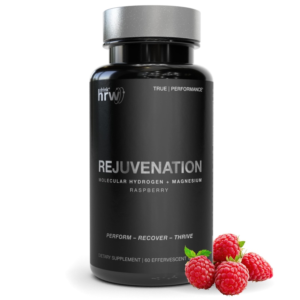 DRINK HRW Rejuvenation Molecular Hydrogen Water Tablets: 12 ppm H2 - Hydrogen &amp; Magnesium Supplement, Supports Energy Production, Recovery, Cognitive Health. Deporte informado certificado (Raspberry 60ct)