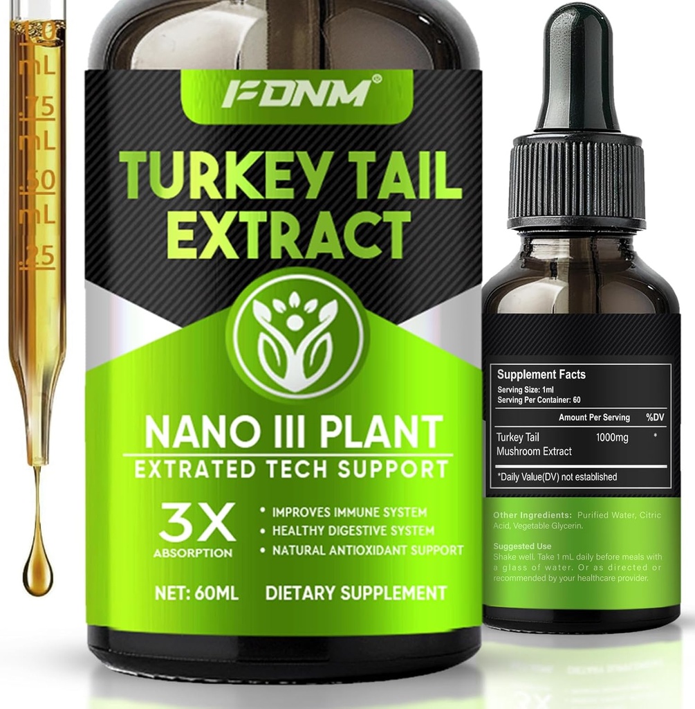 Turquía Tail Mushroom Extract – 2 Fl Oz Mushrooms Turquía Tail Suplemento, Organic Immune &amp; Digestive Support Suplemento, Fast-Absorbing Liquid Tincture