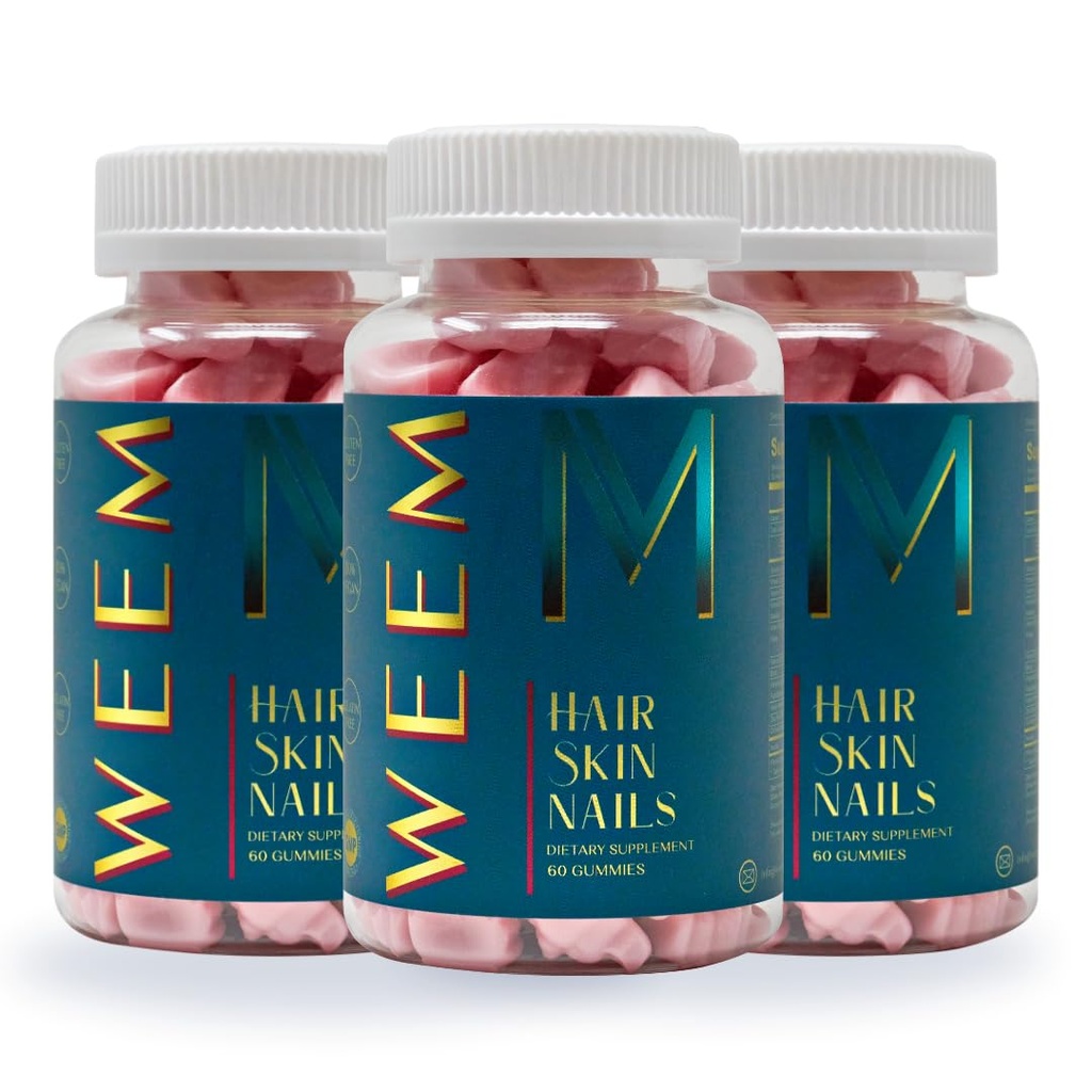 WEEM Hair Skin and Nails Gummies - Supports Healthy Hair - Vegan biotin Vitamins for Women & Men Supports Faster Hair Growth, Stronger Nails, Healthy Skin, Extra Strength (3)