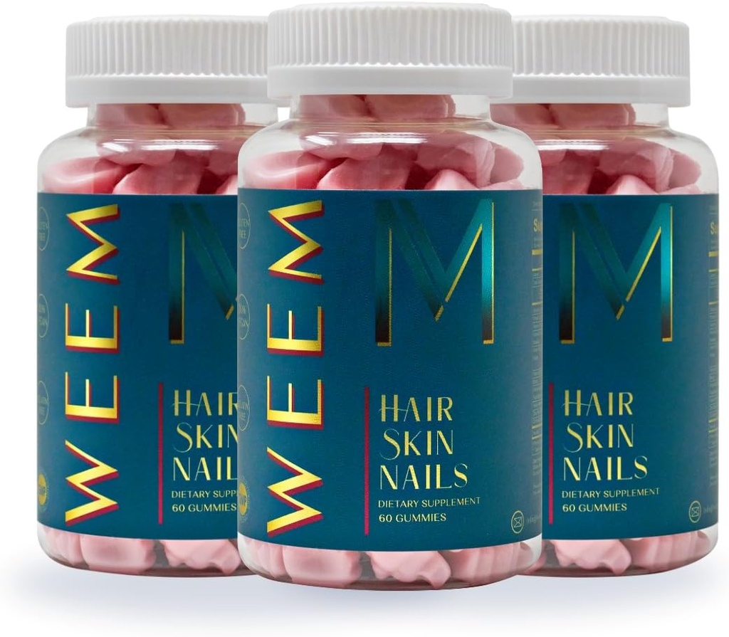 WeEM Hair Skin and Nails Gummies - Supports Healthy Hair - Vegan biotin Vitamins for Women &amp; Men Supports Faster Hair Growth, Stronger Nails, Healthy Skin, Extra Strength (3)