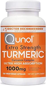 Suplemento de Curcumina Turmérica Qunol, Turmérico 1000mg con absorción ultra alta, Suplemento de Apoyo Conjunto, cápsulas de Turmérica de Fuerza Extra, fuente de 2 meses, 120 Conde (Pack of 1)