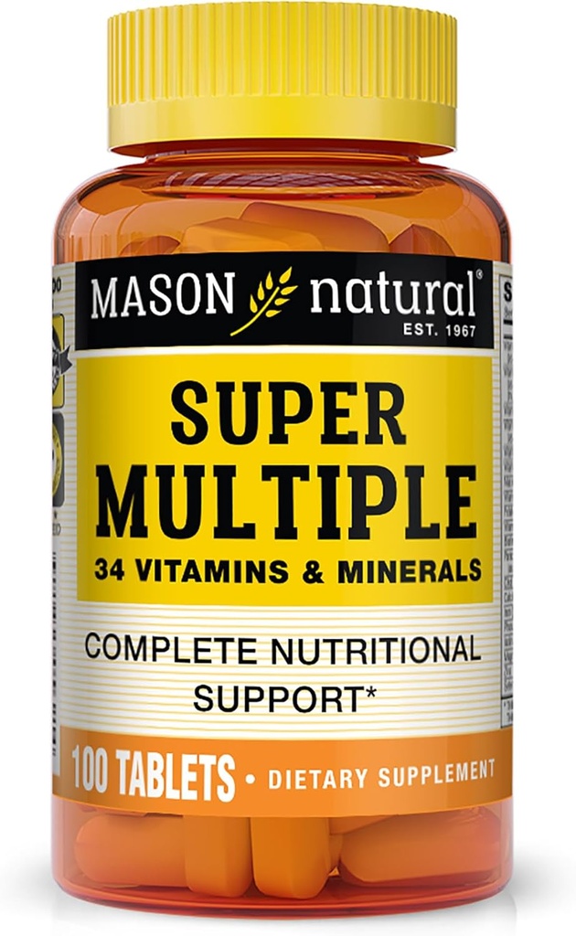 MASON NATURAL Super Multiple 34 Vitamins and Minerals - Complete Nutritional Support, All in One Multivitamin, Supports Overall Health, 100 Tablets