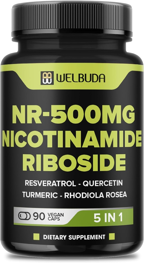 5in1+ Nicotinamide Riboside Suplemento con Resveratrol, Quercetin, Turmeric, Rhodiola Rosea - 90 Cuenta para 90 Días