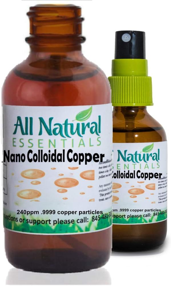 Nano Colloidal Minerals Suplemento Liquid Colloidal Copper Mineral 2oz 240ppm Bottle Kosher Certified all natural for Adults, Hombres, Mujeres, Kids (Spray)