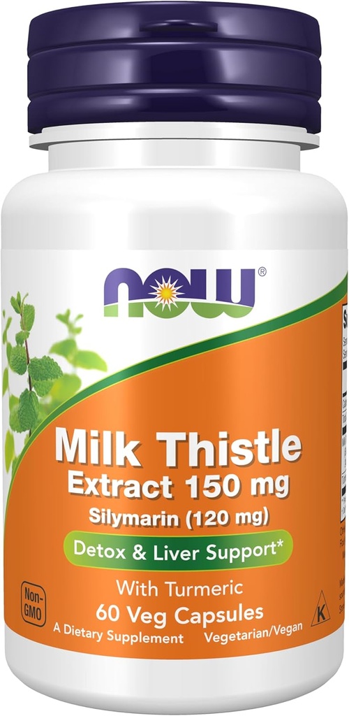 AHORA Suplementos de alimentos, Silymarin Milk Thistle Extrae 150 mg con Turmeric, soporta la función del hígado*, 60 cápsulas de veg