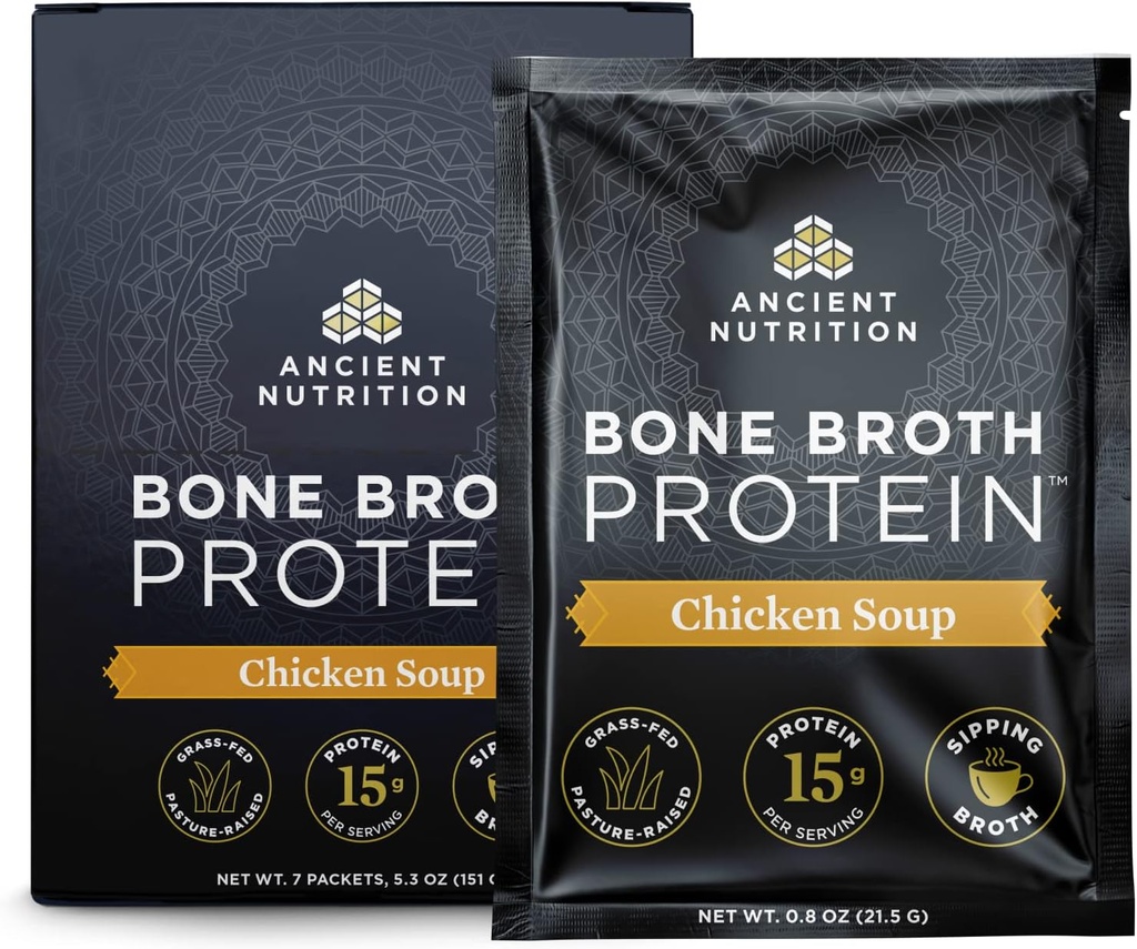 Bono Broth Protein Powder de Nutrición Antigua, Chicken Soup Packets, Grass-Fed Chicken and Beef Bone Broth Powder, 15g Protein Por Serving, Supports a Healthy Gut, 7 Ct