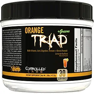 LABS CONTROLADO Tríada de Naranja Más Verdes para Hombres y Mujeres, 30 Servidores Suplemento Deportivo Libre de Hierro para Salud Global, Multivitamina, Digestión, Sistema Inmunitario y Salud Conjunta
