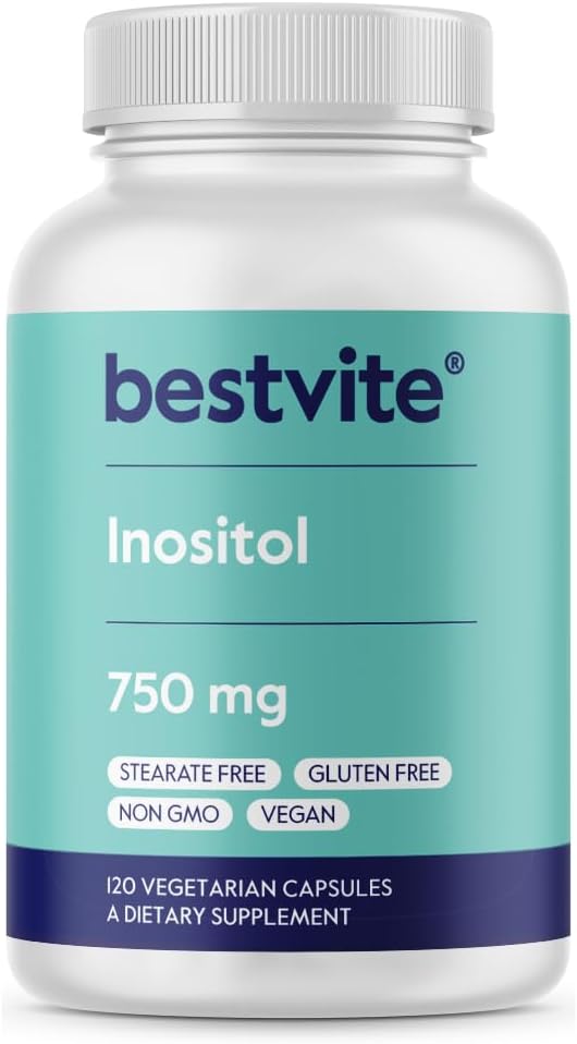 BESTVITE Inositol 750 mg como Myo Inositol (120 cápsulas vegetarianas) - No Stearates - Vegan - No GMO - Gluten Free