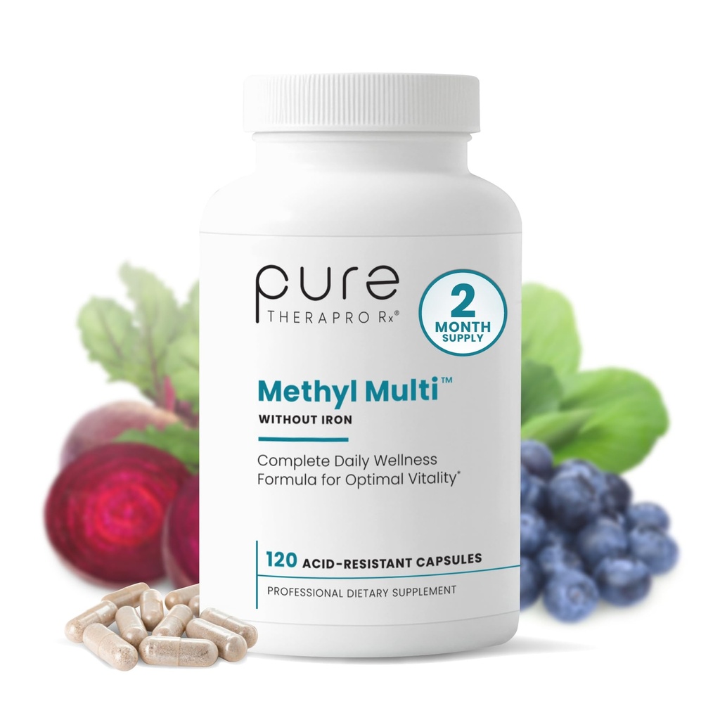 Pura Therapro Rx Methylated Multivitamin para Hombres y Mujeres TENIDO Methyl Multi Sin Hierro + Metil B12 &amp; Methylfolate ANTE Pharma Grade ANTE 120 Capsules, 2 meses de suministro