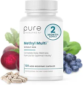 Pura Therapro Rx Methylated Multivitamin para Hombres y Mujeres TENIDO Methyl Multi Sin Hierro + Metil B12 &amp; Methylfolate ANTE Pharma Grade ANTE 120 Capsules, 2 meses de suministro