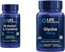 La extensión de vida N-Acetyl-L-Cysteine (NAC) & Glycine 1000 mg, promueve la relajación, el sueño saludable, el ácido aminoácidos, libre de gluten, no GMO, vegetariano, 100 cápsulas
