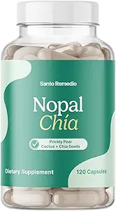 Santo Remedio Nopal Chia, Prickly Pear Cactus y Chia Powder Suplemento dietético, Ingredientes clínicamente Probados, Gluten Libre, No GMO, No Añadido Sugar, 120 Capsules, 60 Servidores Por Container
