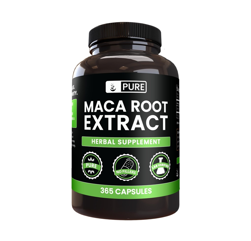 Ingredientes originales puros Maca Root (365 cápsulas) No hay magnesio o rifles de arroz, siempre puros, lab verificados