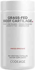 Codeage Grass Fed Beef Cartilage Supplement - Freeze Dried, Non-Defatted, Desiccated Beef Tracheal Bovine Cartilage " Liver Pills - Pasture Raised Argentina Beef Vitamins - Non-GMO -180 cápsulas