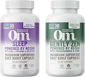 OM MUSHROOM SUPERFOOD Zen and Sleep Bundle Mushroom Capsules Superfood Supplement, 90 Count, 30 Days Supply of Each