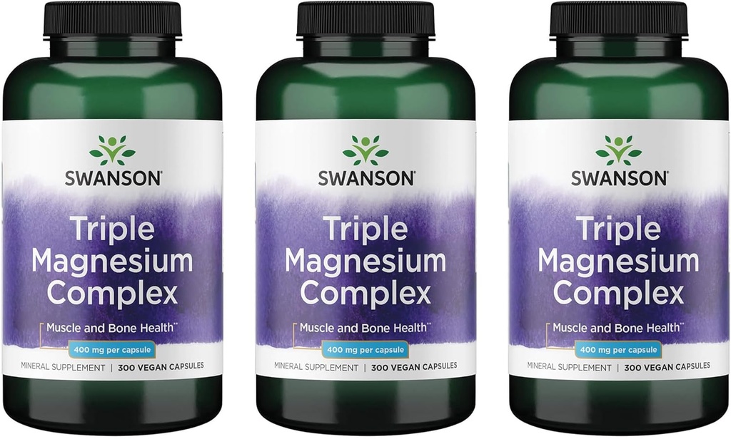 Swanson Triple Magnesium Complex - Mineral Supplement - Natural Support - Featuring Citrate, Oxide & Aspartate - (300 Capsules, 400mg Each, 3 Pack)