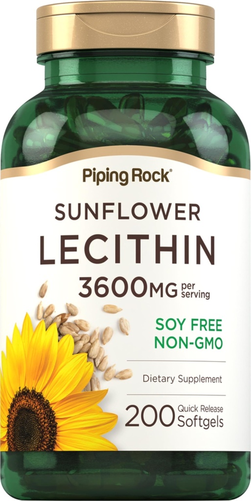 Piping Rock Sunflower Lecithin Softgel Capsules  3600 mg ← 200 Conde confidencialidad de Phosphatidylcholine ← Soy Free, Non-GMO, Gluten Free
