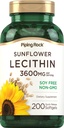 Piping Rock Sunflower Lecithin Softgel Capsules | 3600 mg | 200 Count | from Phosphatidylcholine | Soy Free, Non-GMO, Gluten Free