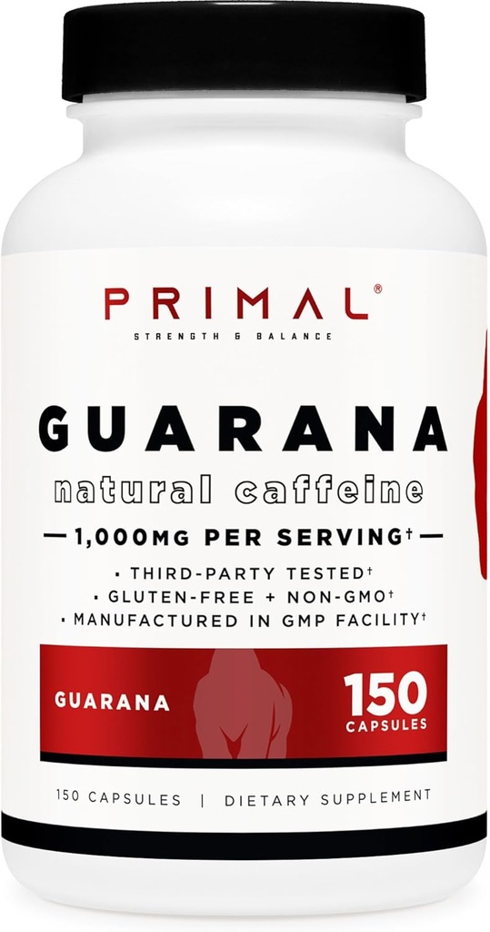 Primal Guarana (1000 MG por Serving) (150 cápsulas) - 200 MG Caffeine natural