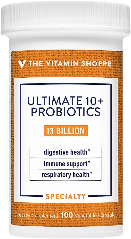 La vitamina Shoppe Ultimate 10+ Probióticos, 13 millones de UF para la salud digestiva, apoyo inmunológico y salud respiratoria (100 cápsula vegetal)