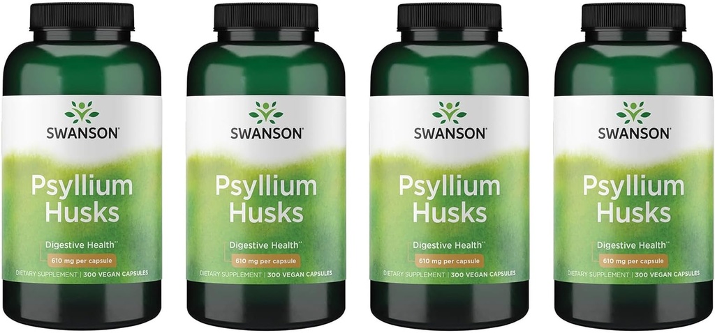Swanson Psyllium Husk Suplemento dietético de fibra 610 mg 300 cápsulas - (4 paquete)