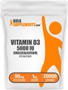 BulkSupplements.com Vitamina D3 Powder - Cholecalciferol, Suplementos de vitamina D3, Vitamina D3 5000 UI - Gluten Gratis, 50 mg (125 mg de vitamina D3) por Serving, 5kg (11 libras) (Pack of 5)