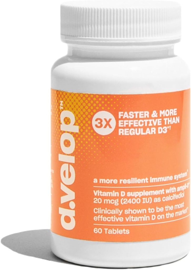 d.Velop Vitamin D Supplements 2400 IU, 20 mcg – High Potency Vitamin D3 for Immune Support, Bone & Heart Health – 3X Faster & More Effective - Clinically Tested - Vitamin D Pills, 60 Count