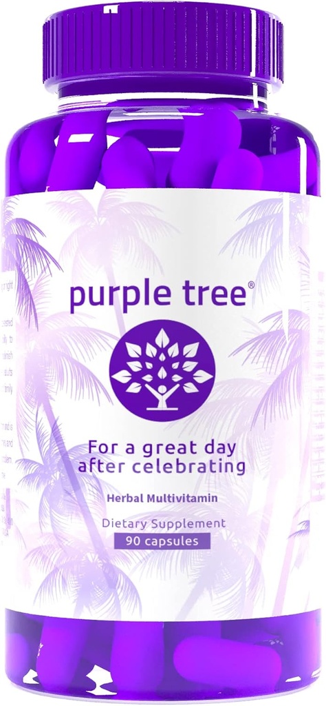 árbol púrpura Post-Celebration Wellness ← Soporte para el hígado, Replenisher del cuerpo, Hidratación rápida ¦ Dihydromyricetin DHM, Milk Thistle, Electrolytes, Vitamina B, Willow Bark, Quercetin (90 Píldoras)