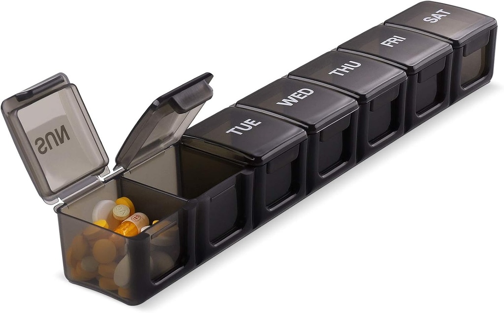 Pill Organizer XL Extra Large Weekly and Daily Pill Cases for Pills/Vitamin/Fish Oil/Supplements (Black)