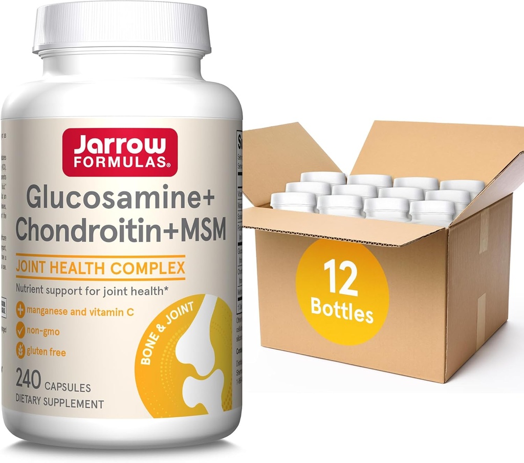 Fórmulas Jarrow Glucosamine + Condroitina + MSM cápsulas, Suplemento de Soporte Conjunto con Vitamina C y Manganese, 240 cápsulas, 60 días de suministro, paquete de 12