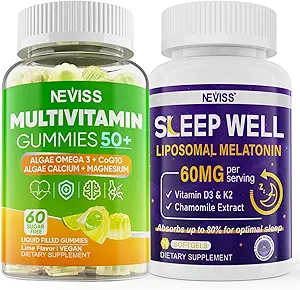 NEVISS Mujer &amp; Hombres 50+ Multivitamin Gummy y Melatonin 60mg Bundle