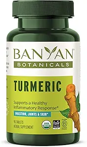 Banyan Botanicals Tablas Turméricas – Suplemento Turmérico Orgánico (Curcuma Longa) – para apoyar la piel sana, Cómodas Juntas " Salud general* – 90 Tabletas – No GMO Fuente sostenible Vegan