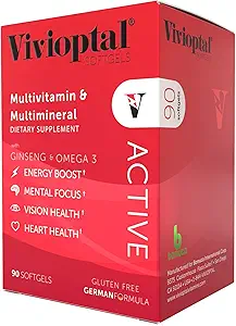 Vivioptal Active, 90 Softgels, Ginseng & Omega 3, Multivitamin & Multimineral, Gluten Free, German Formula