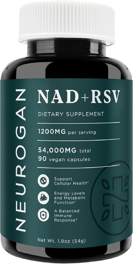 Neurogan NAD+ con cápsulas de resveratrol 1:1 Ratio - 1200mg Por Serving, 90 Ct - Celular Health & Health & Healthy Aging Supplements, Energy & Immune Support - Nicotine Adenine Dinucleotide NAD+ Suplemento