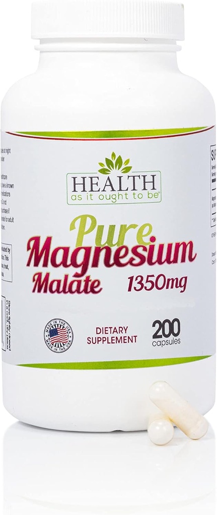 Salud Como Ought Para Ser Puro Magnesio Malate 1350 mg Suplemento Silencio Physician Formulado " Altamente Absorbable tención 200 cápsulas