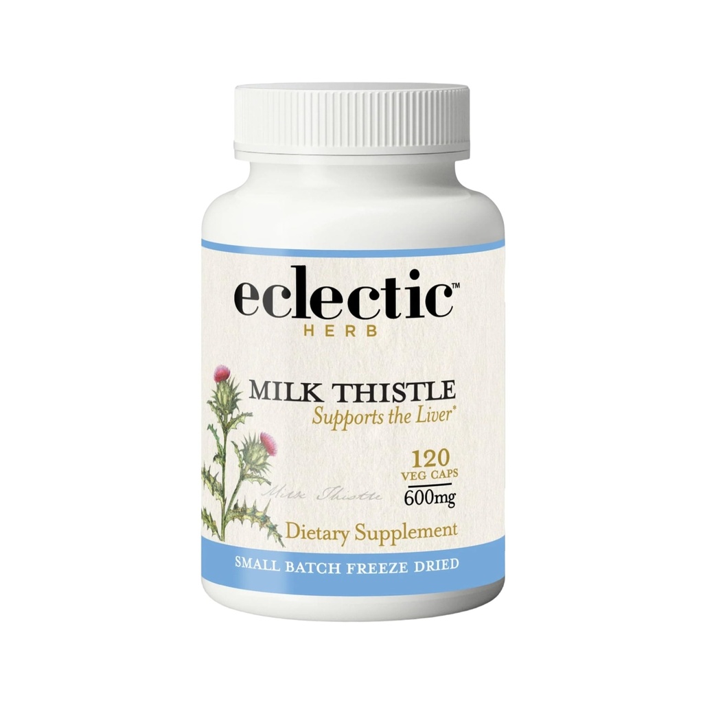 Hierba Ecléctica - Premium Freeze Dried Milk Thistle Capsules ← Suplemento dietético ← Apoyo al hígado, Detox, Cleanse + Mantener Silencio Natural, Non-GMO, Vegan (120 CT tención 600 mg)