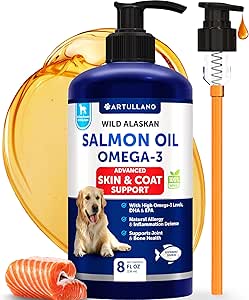 Aceite de salmón para perros - Omega 3 para perros - 8 FL OZ Aceite de pescado de salmón de Alaska silvestre - EPA natural &amp; DHA Ácidos grasos para la piel " Cuna, alergia, salud conjunta de huesos - Suplemento de apoyo líquido para la boda