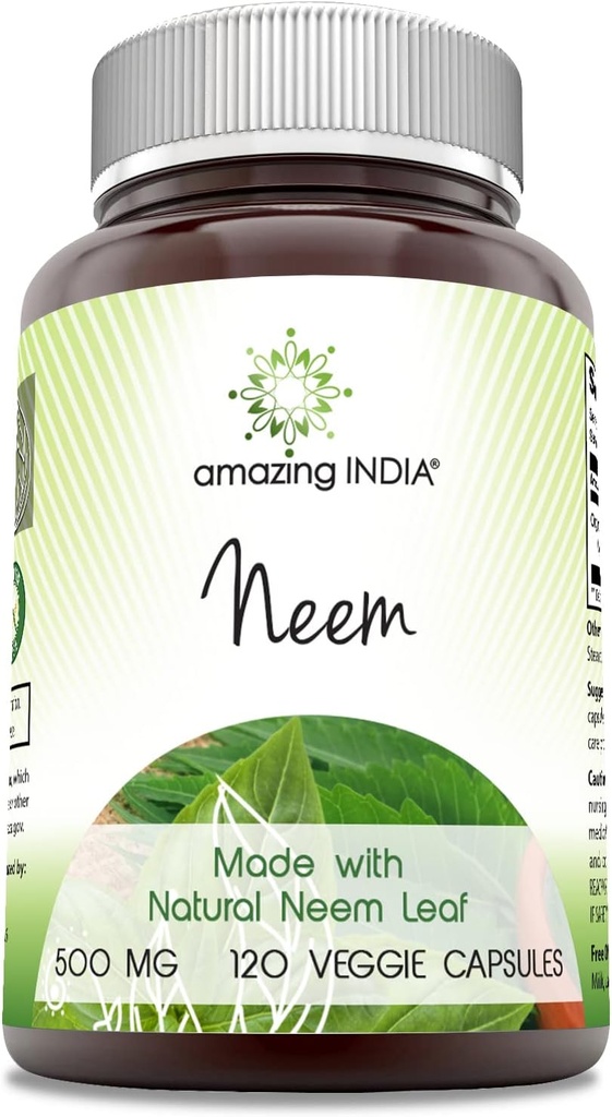 Amazing India Neem (Made with Natural Neem Leaf) Suplemento Silencio 500 Mg Silencio 120 Veggie Capsules ← No Gluten-Free Silencio Made in USA