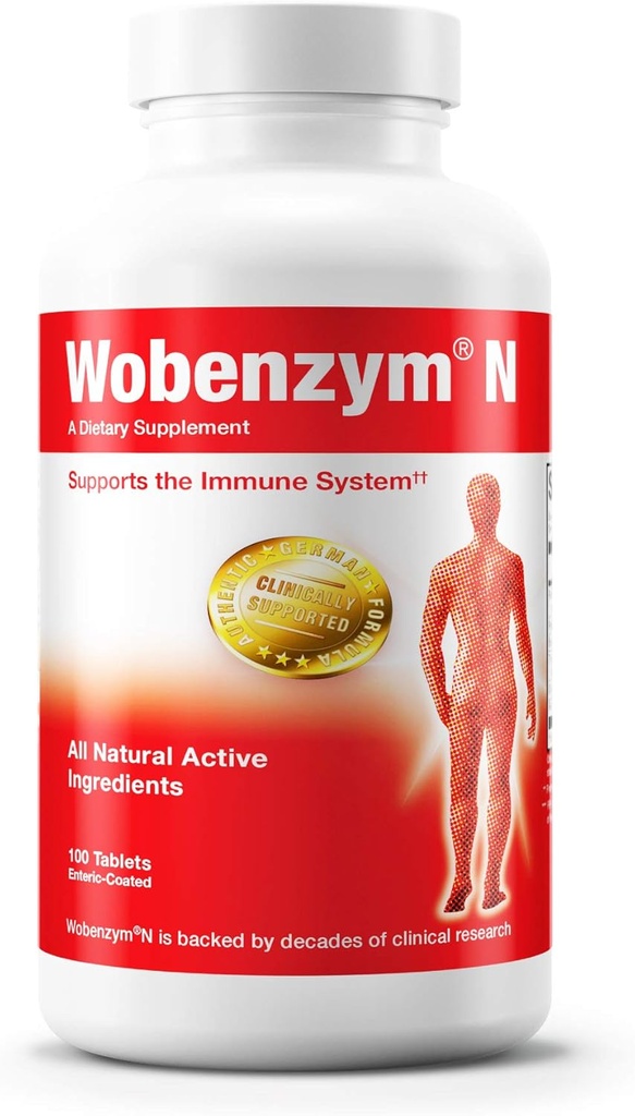 Douglas Laboratories Wobenzym N - Suplemento Auténtico Alemán - Enzimas Sistémicos - Para el Sistema Inmunitario y la Salud Conjunta* - Con Papain, Rutina & Bromelain - 100 Tabletas Coadas Enteric