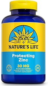 La vida de la naturaleza Zinc Picolinate 30mg Plus 2 mg de cobre - Suplemento Zinc Chelated para inmuno, cardiovascular, piel, función celular y soporte muscular - Garantía de 60 días - 250 Serviciones, 250 cápsulas