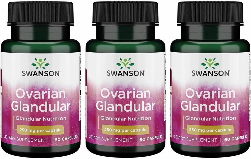 Swanson Ovarian Glandular - Suplemento Natural Promoción de la Salud Glandular de la Mujer &amp; Balance Support - Fuente de Premium Bovine Tissue to Support Wellness - (60 cápsulas, 250 mg cada uno) (3 Pack)