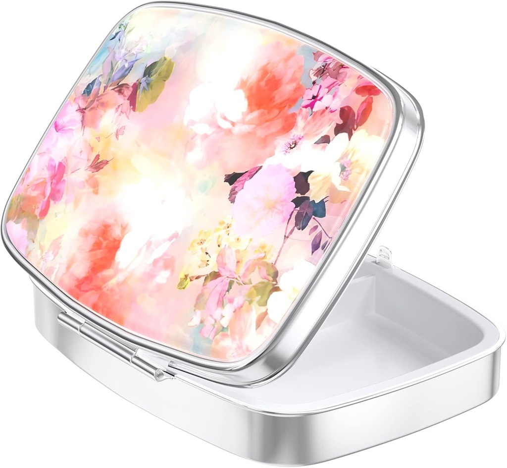 Nipichsha Pill Box, Small Pill Case for Purse & Pocket, Cute Travel Medicine Organizer, Portable Medicine Container Holder to Hold Vitamins, Medication, Fish Oil &amp; Supplement, Watercolor Flowers