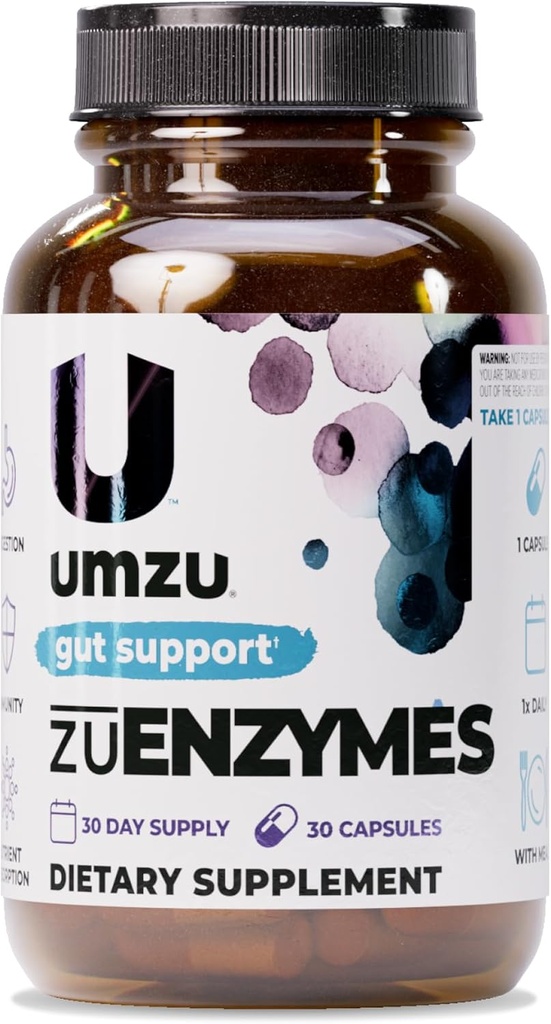 UMZU ZuEnzymes Digestive Enzymes Supplement | 21 Enzymes for Gut Health Support, Digestion & Nutrient Absorption | Helps Break Down Lactose, Carbs, Proteins & Fats (30 Day Supply | 30 Capsules)