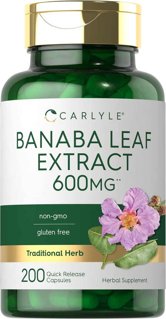 Carlyle Banaba Leaf Extract Capsules 600mg  200 Count ← Non-GMO, Gluten Free