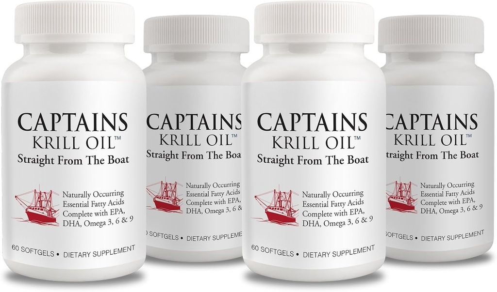 Capitáns Puro Aceite de Krill Antártico Softgels TENGA 3 EPA, DHA con Astaxanthin & Phospholipids sometida No Additives or Chemicals TEN 1000mg per Serving, 60 Capsules, 4-Pack