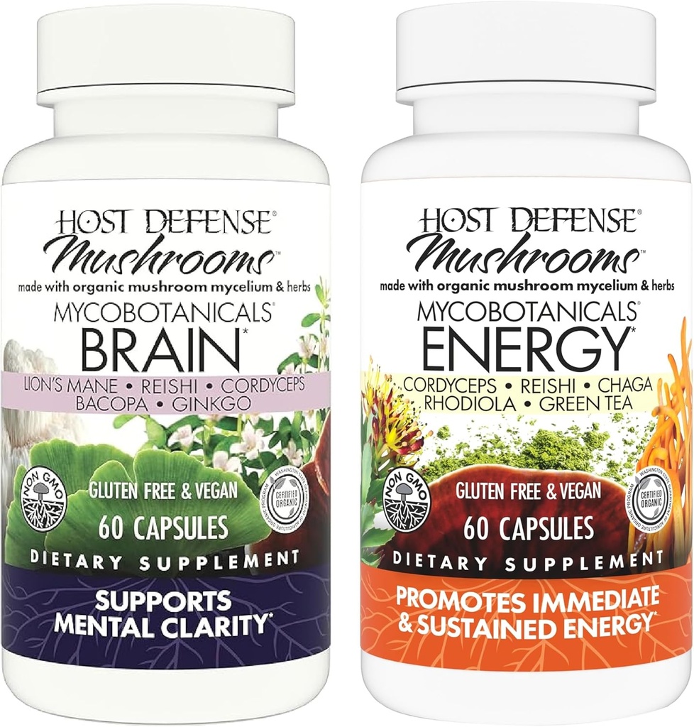 Host Defense Bundle with MycoBotanicals Brain* Capsules, 60 Conde &amp; MycoBotanicals Energy* Capsules, 60 Conde - Support Memory & Focus - Support Sustained Energy*