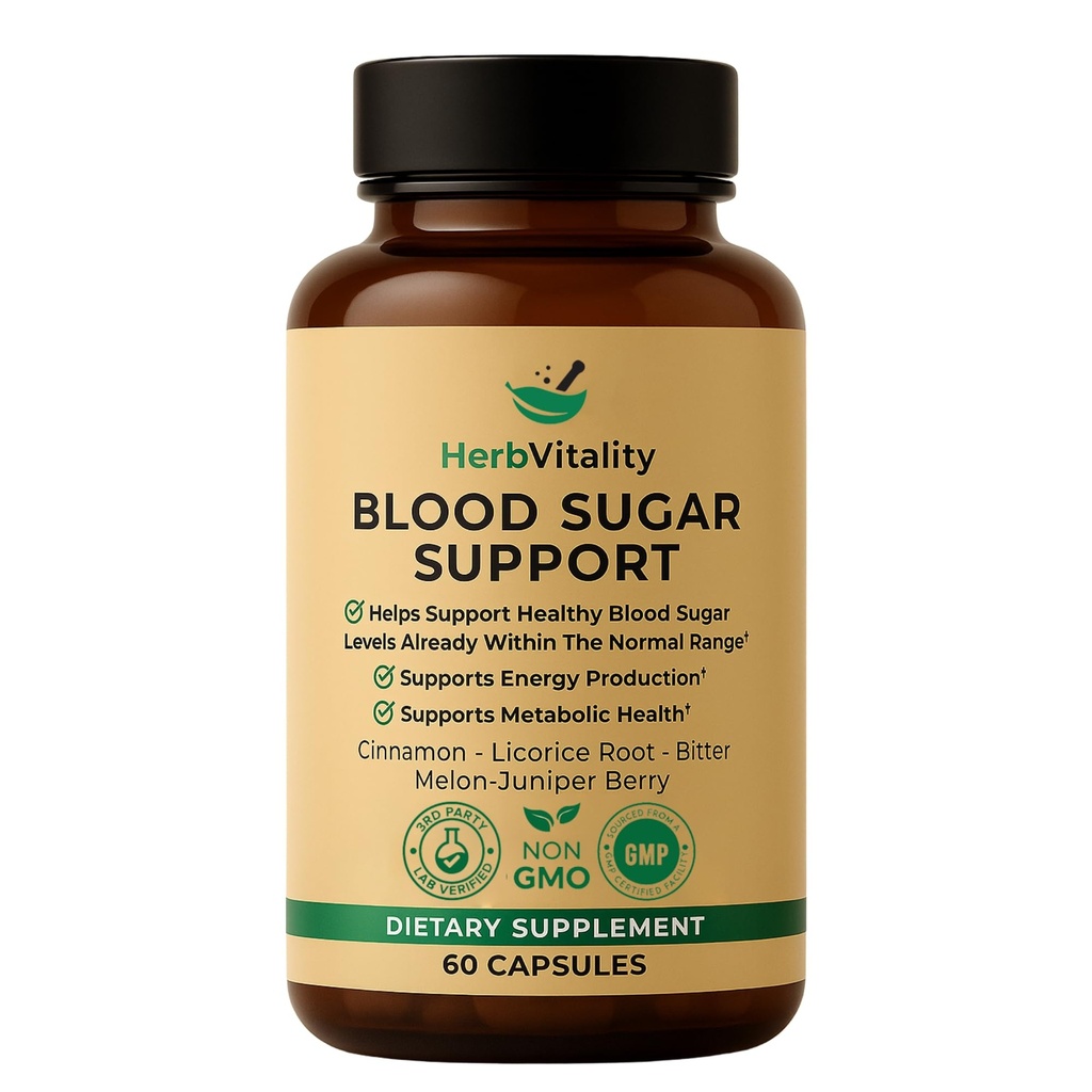 Suplemento de apoyo al azúcar en sangre con canela, melón de bitter – soporta niveles saludables de azúcar en sangre ya dentro de rangos normales ¦ Licorice Root Extract - 60 cápsulas