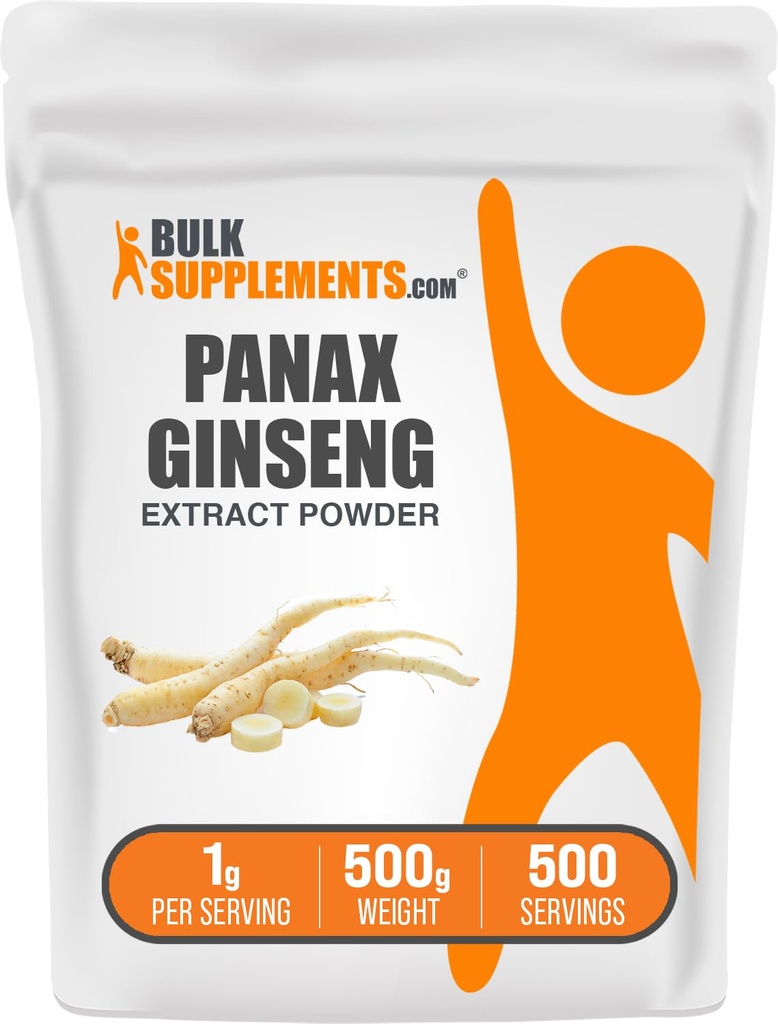 BulkSupplements.com Ginseng Root Extract Powder - Panax Ginseng Supplement, Herbal Supplement - Vegan & Gluten Free, 1g per Serving, 500g (1.1 lbs) (Pack of 1)