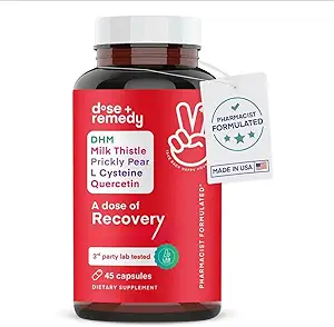 A dose of Recovery|Liver Detox | Made in USA | USDA | Hydration Support for Better Morning Recovery Asian Flush | Dihydromyricetin DHM, Quercetin, Vitamin B, Milk Thistle, Prickly Pear, | (45 Pills)