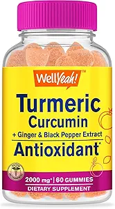 WellYeah Turmeric Curcumin Gummies with Black Pepper - Antioxidant and Digestive Support - Skin Health, and Immune Function - Vegan, Non-GMO - 60 Count